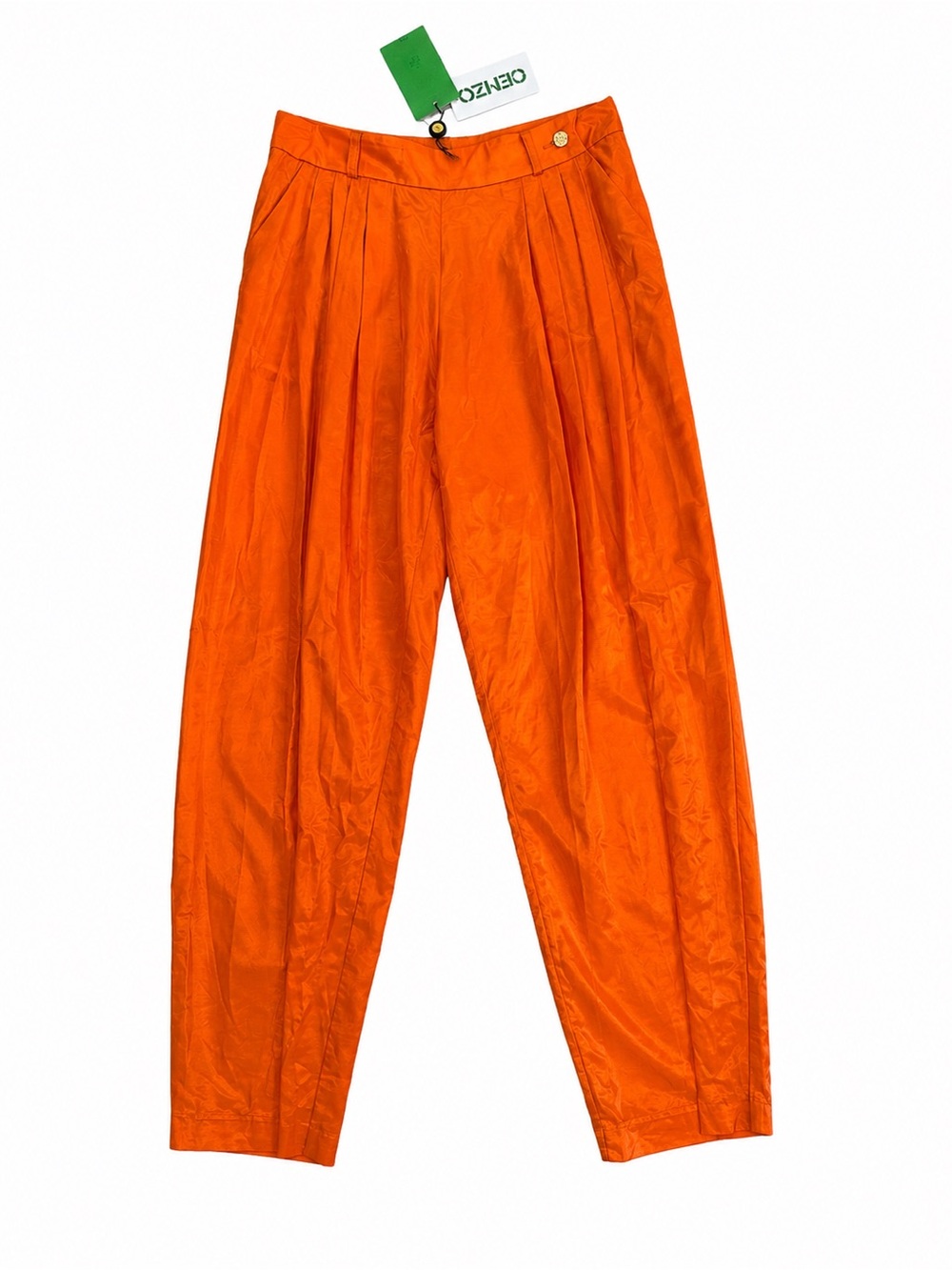 NWT Early 2020s Kenzo Womens Bright Orange Pleated Tapered Pants